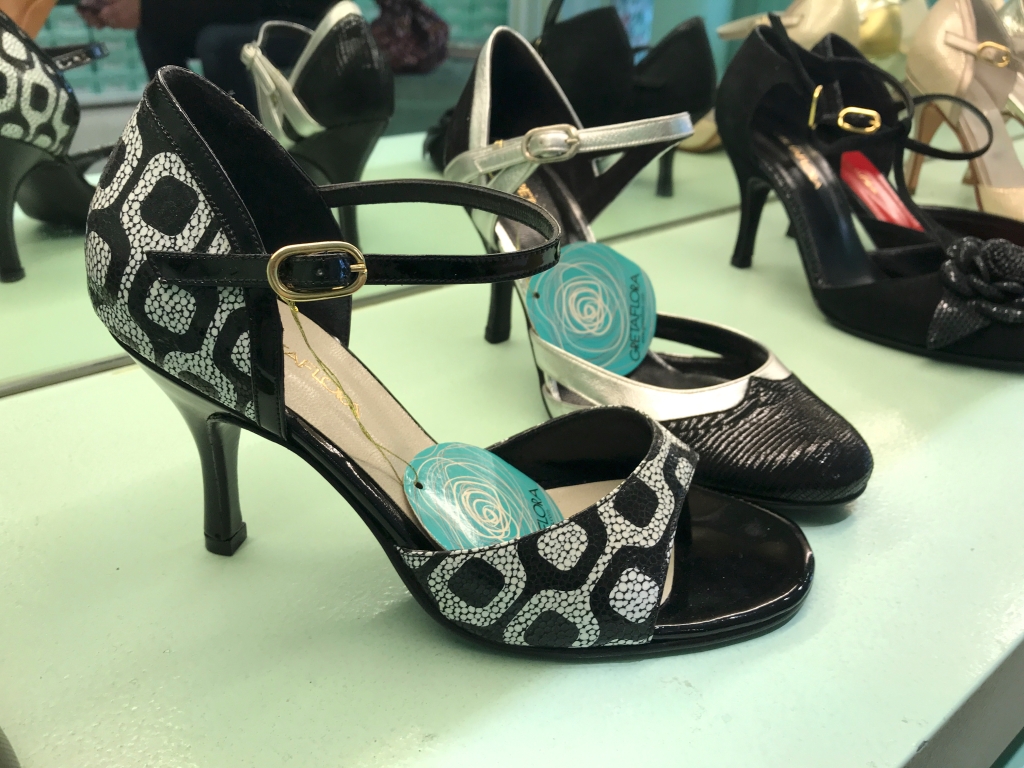 A photo of pretty black and white Clementina tango high heels at the GretaFlora shoe shop in Buenos Aires, Argentina. If you're interested in fashion and stiletto shopping in Buenos Aires, this is one boutique you won't want to miss. Photo Courtesy of FoodWaterShoes